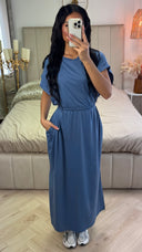 Double Split Dress Braided Belt Detail