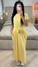 Double Split Dress Braided Belt Detail