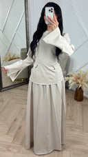 Elegante Two-Piece Set met Flared Mouwen en Maxi Rok