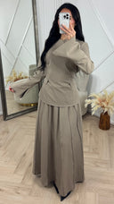 Elegante Two-Piece Set met Flared Mouwen en Maxi Rok