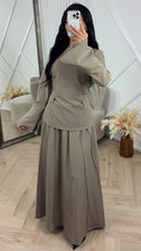 Elegante Two-Piece Set met Flared Mouwen en Maxi Rok