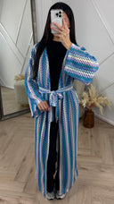 Crochet Maxi Kimono met Ceintuur en Strepen