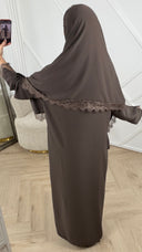 Abaya Jurk met Losse Hoofddoek en Kantafwerking