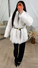 Faux Fur Jas met Ceintuur & Goudkleurig Detail