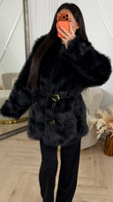 Faux Fur Jas met Ceintuur & Goudkleurig Detail
