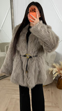 Faux Fur Jas met Ceintuur & Goudkleurig Detail
