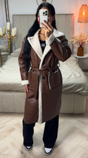 Faux Fur Leatherlook Tie Belt Jacket 