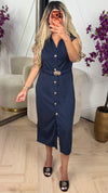 Midi jurk met gouden details en riem