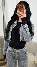 Cropped Denim Jasje met Structuurdessin – H637-8