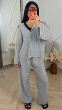 Gestreepte Tweedelige Set met Wijde Broek