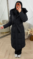 Gewatteerde Lange Puffer Jas met Capuchon en Ceintuur