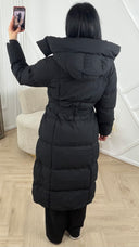 Gewatteerde Lange Puffer Jas met Capuchon en Ceintuur