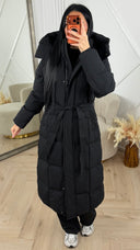 Gewatteerde Lange Puffer Jas met Capuchon en Ceintuur