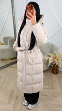 Gewatteerde Lange Puffer Jas met Capuchon en Ceintuur