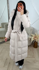 Gewatteerde Lange Puffer Jas met Capuchon en Ceintuur