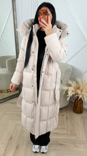 Gewatteerde Lange Puffer Jas met Capuchon en Ceintuur