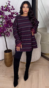 Oversized Gestreepte Trui met Kanten Mouwboorden