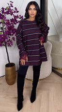 Oversized Gestreepte Trui met Kanten Mouwboorden