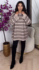 Oversized Gestreepte Trui met Kanten Mouwboorden