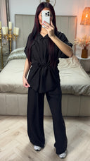 Integrated Waist Tie Belt Golden Button Shoulder Detail