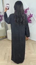 Jacquard Maxi Jurk met Kraag en Sierknopen 023-1