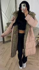 Lange Puffer Jas met Afneembare Faux Fur Capuchon