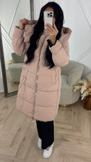 Lange Puffer Jas met Afneembare Faux Fur Capuchon