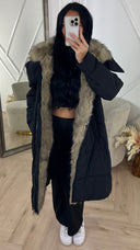 Lange Puffer Jas met Afneembare Faux Fur Capuchon