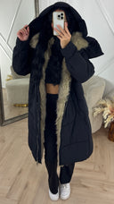 Lange Puffer Jas met Afneembare Faux Fur Capuchon