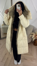 Lange Puffer Jas met Afneembare Faux Fur Capuchon