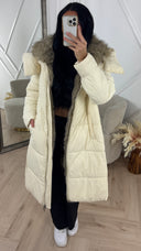 Lange Puffer Jas met Afneembare Faux Fur Capuchon