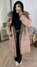 Lange Puffer Jas met Afneembare Faux Fur Capuchon