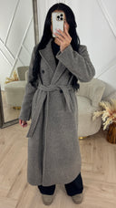 Lange Wollen Look Coat met Ceintuur