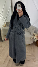 Lange Wollen Look Coat met Ceintuur