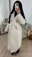 Lange Wollen Look Coat met Ceintuur