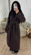 Lange Wollen Look Coat met Ceintuur