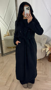 Lange Wollen Look Coat met Ceintuur