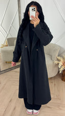 Lange Wool Look Mantel met Knoopsluiting