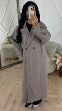 Lange Wool Look Mantel met Knoopsluiting