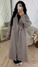 Lange Wool Look Mantel met Knoopsluiting