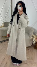 Lange Wool Look Mantel met Knoopsluiting
