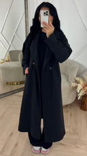 Lange Wool Look Mantel met Knoopsluiting