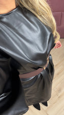 Leatherlook Tuniek met Ronde Hals en Pofmouwen