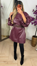 Leatherlook Tuniek met Ronde Hals en Pofmouwen