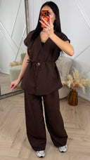 Linen Style 2-Piece Set met Korte Mouwen en Strikdetail