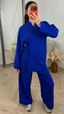PRE ORDER Linen Style 2-Piece Set met Overslag en Wijde Broek WORDT 04-5 verzonden