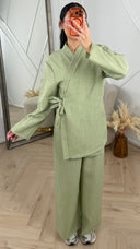 PRE ORDER Linen Style 2-Piece Set met Overslag en Wijde Broek WORDT 04-5 verzonden