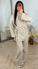 Linen Style 2-Piece Set met Overslag en Wijde Broek