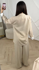 Linen Style Blazer Set met Contrast Mouwen