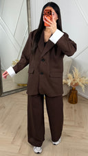 Linen Style Blazer Set met Contrast Mouwen
